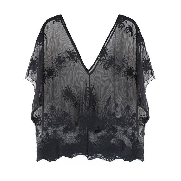 Sheer Black V-Neck Lacey Lightweight Beach Cover-Up - Picture 1 of 9